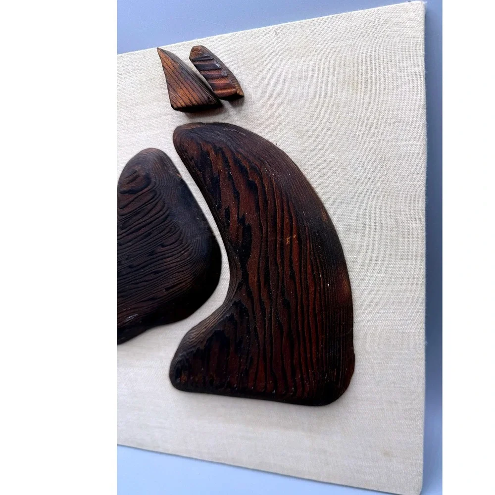 Vintage Mid Century Modern Abstract Wood Horse Head Wall Art Linen Board 9.5in